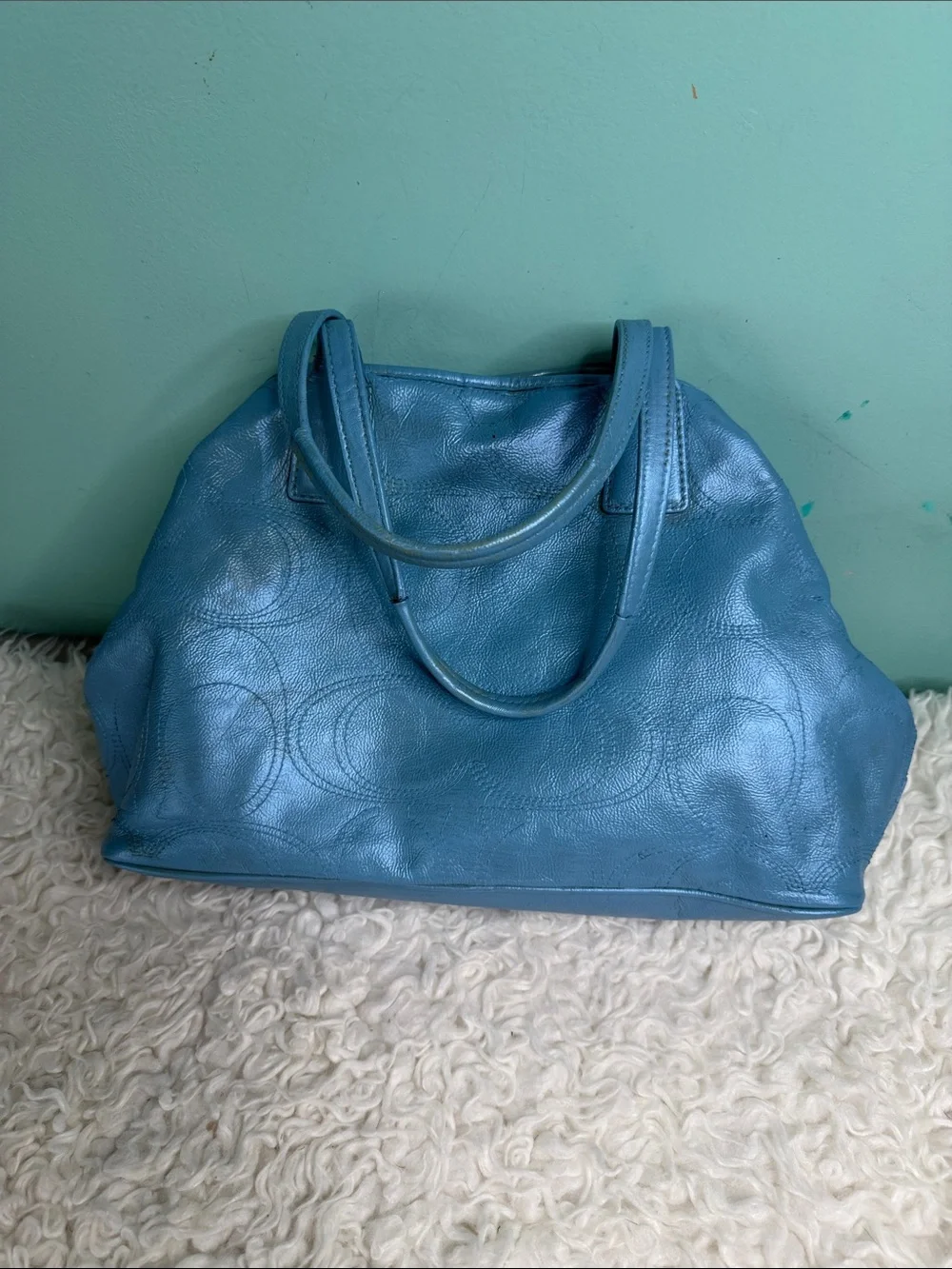 Coach Teal Blue Leather Satchel